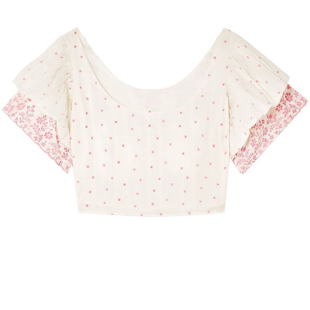 LoveShackFancy Christine Cropped Cotton-Voile Top